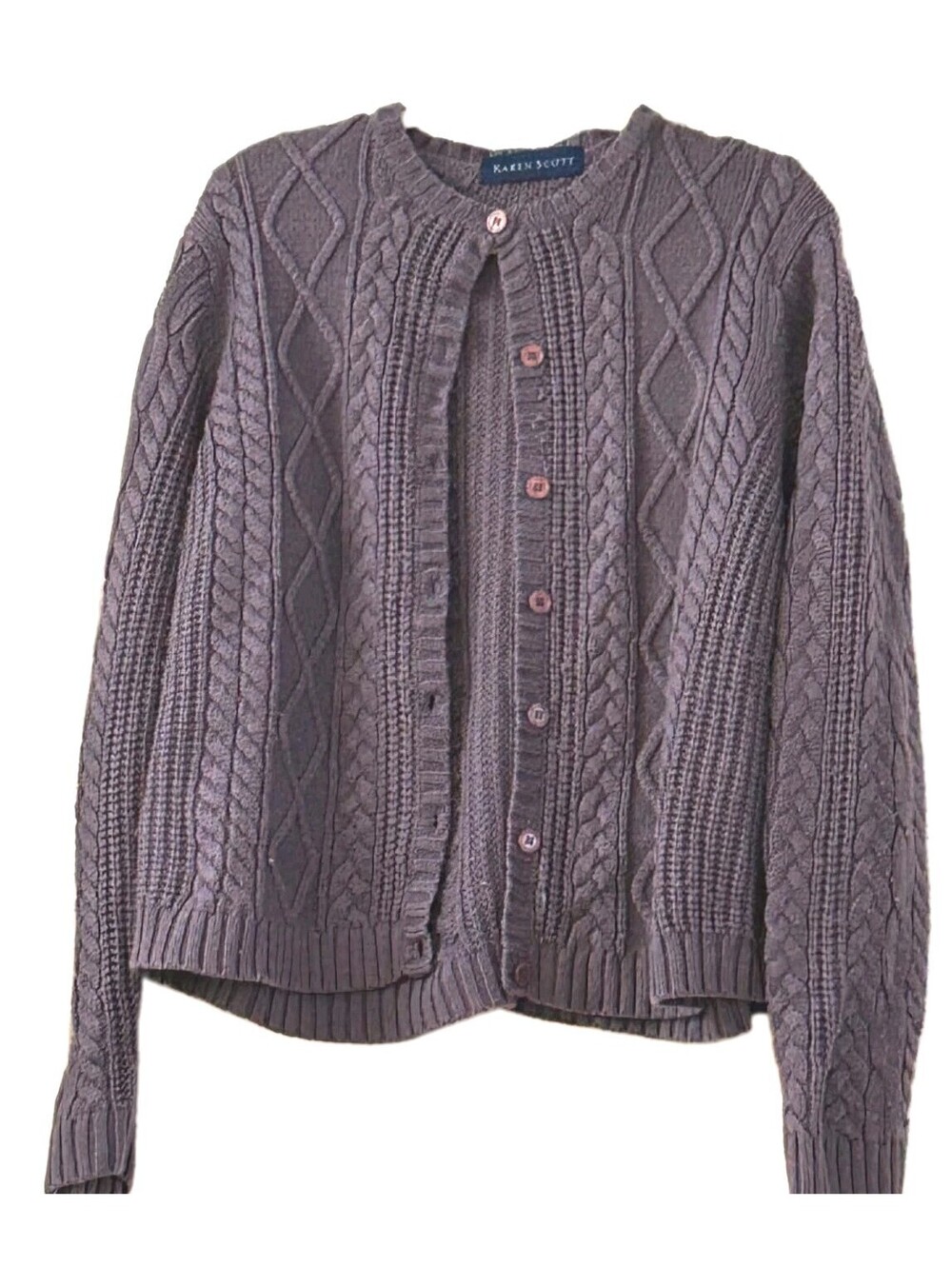 Karen Scott Cable-Knit Crewneck Cardigan Sweater Women's Size XL Lavender Purple